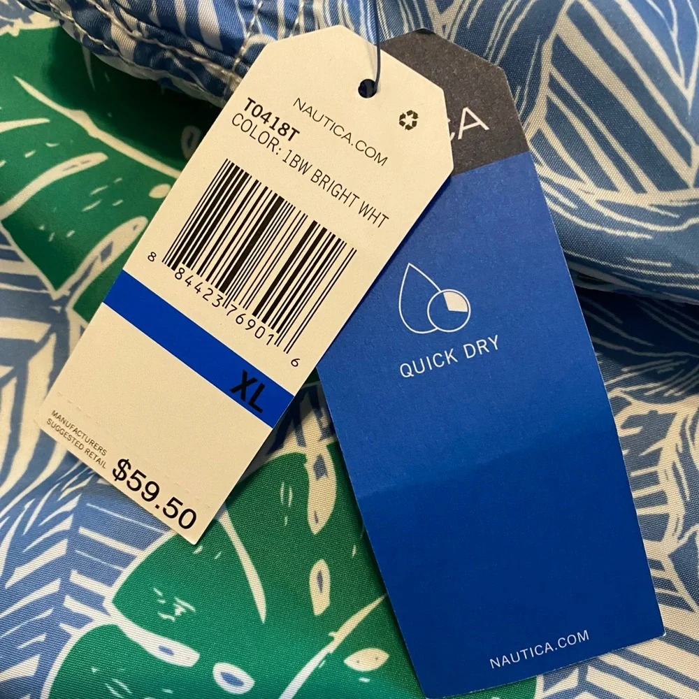 NWT Nautica Swim Trunks Sz XL Blue/White
